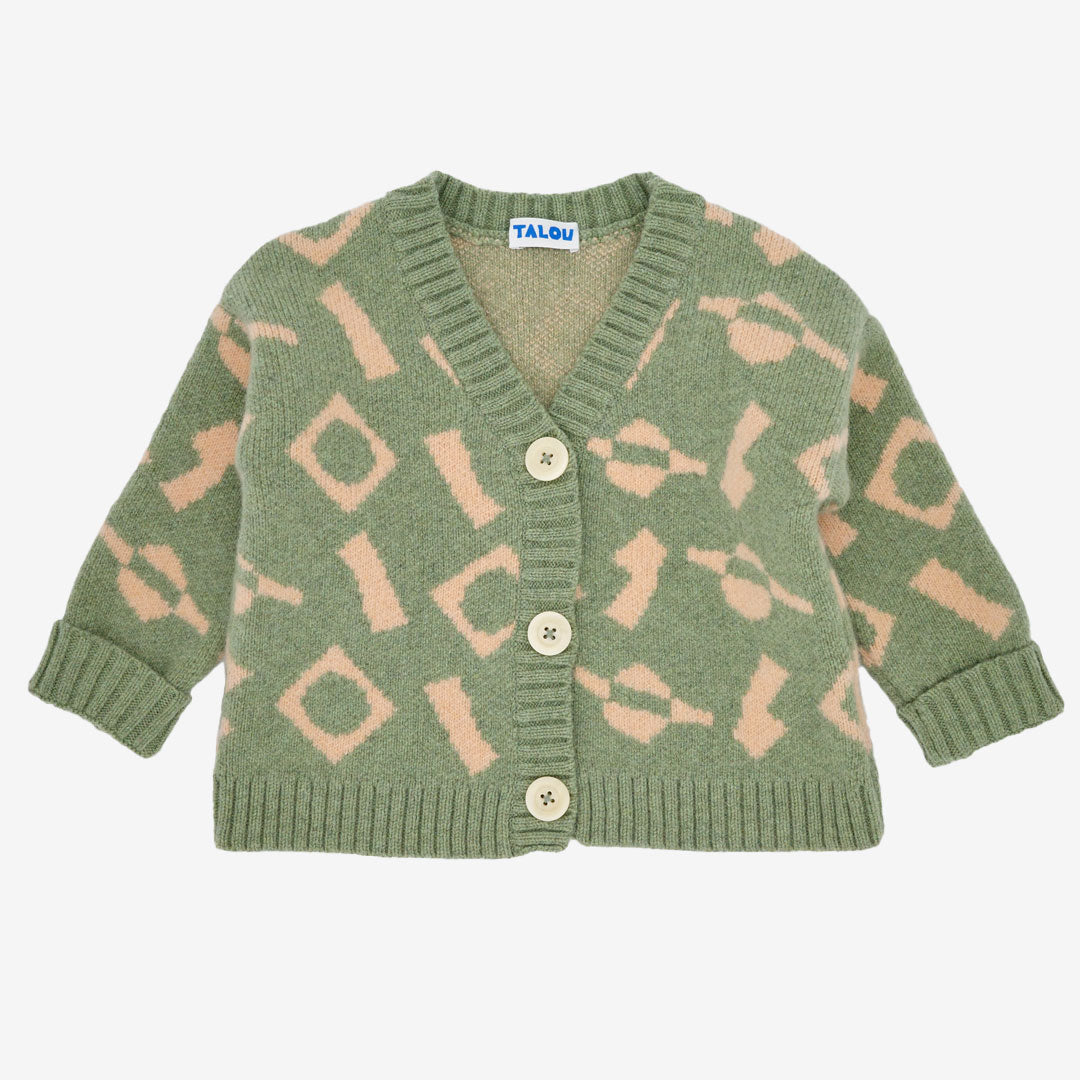 CUT AND STICK KID'S CARDIGAN - SAGE GREEN